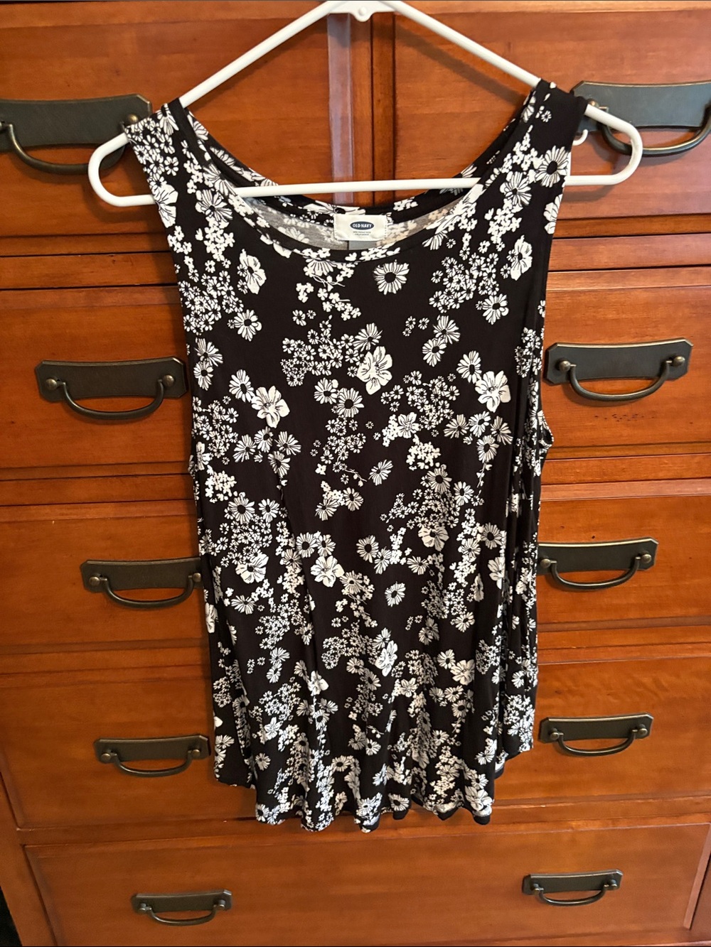 Old Navy Black Tank Top with White Floral Print